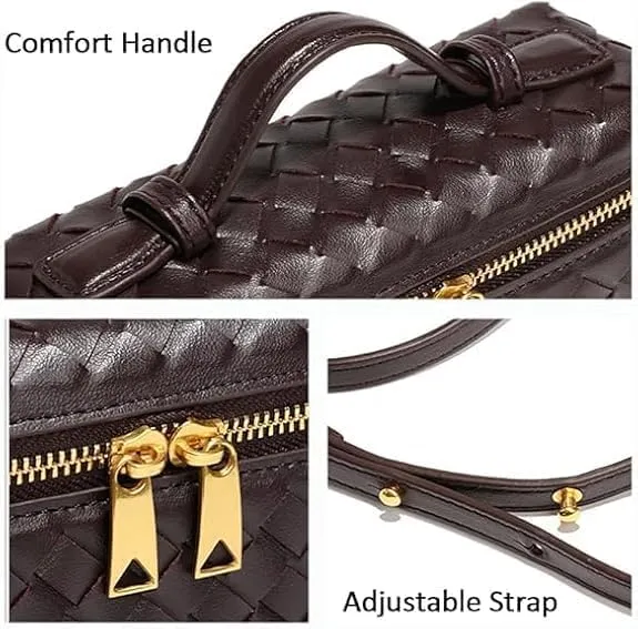 Woven Crossbody Bags For Women Handmade Leather Clutch Purse Fashion Shoulder Bag Square Box