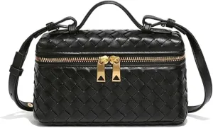 Woven Crossbody Bags For Women Handmade Leather Clutch Purse Fashion Shoulder Bag Square Box