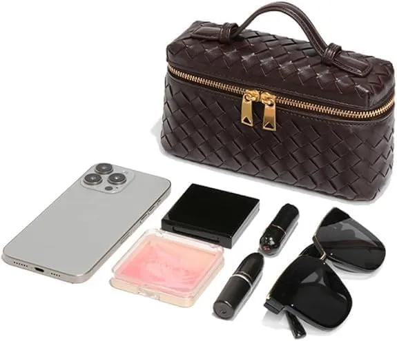 Woven Crossbody Bags For Women Handmade Leather Clutch Purse Fashion Shoulder Bag Square Box