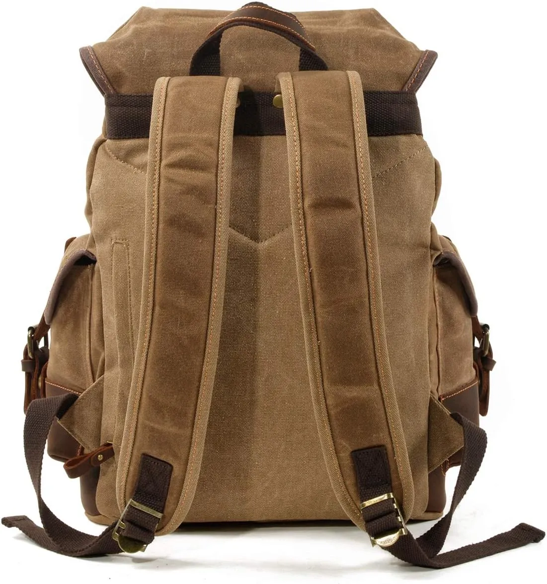 WUDON Men Travel Backpack, Genuine Leather-Waxed Canvas Shoulder Hiking Rucksack