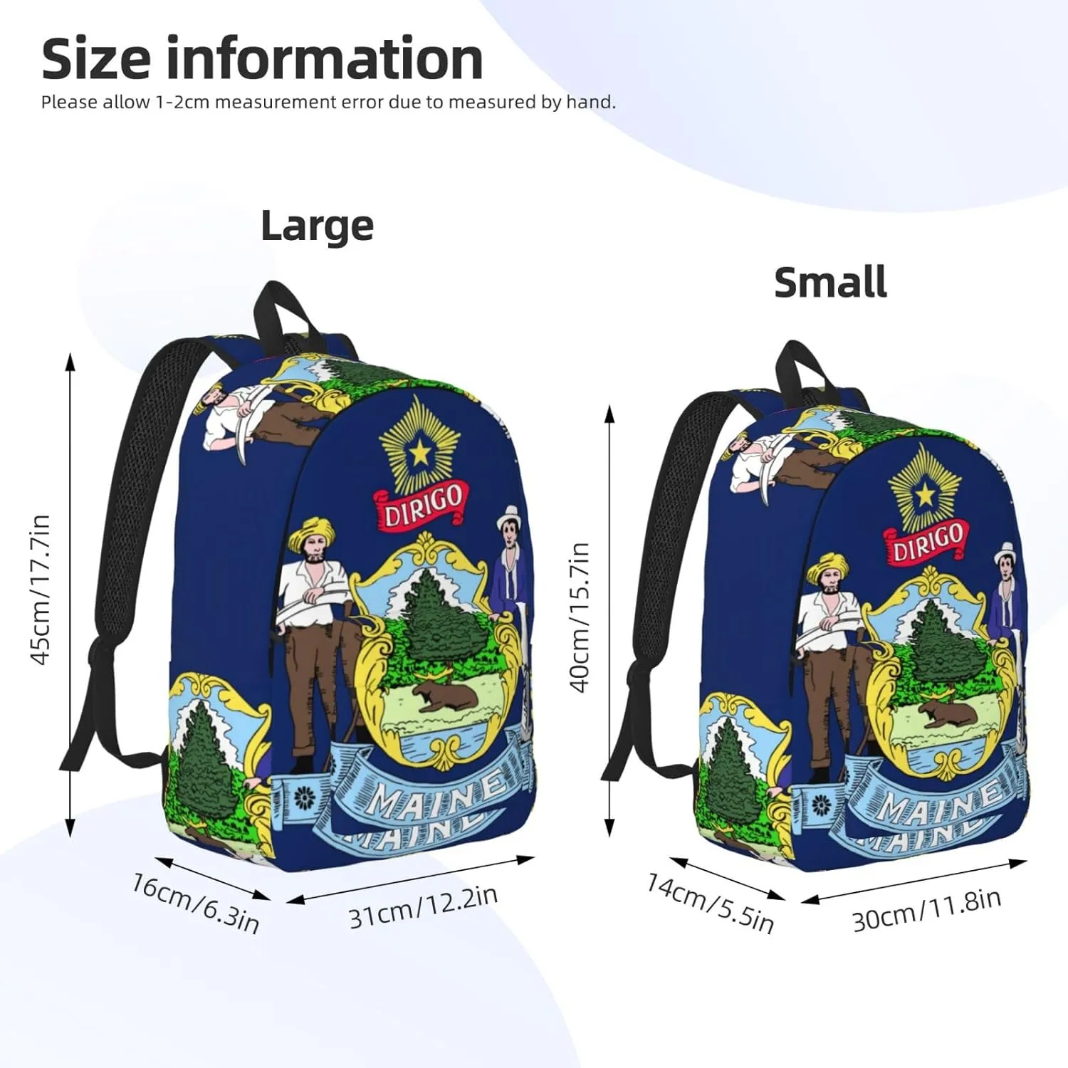 WURTON Maine State Flag Print Backpack Casual Bookbag Men Women Laptop Lightweight Cute Travel Rucksack Bestow