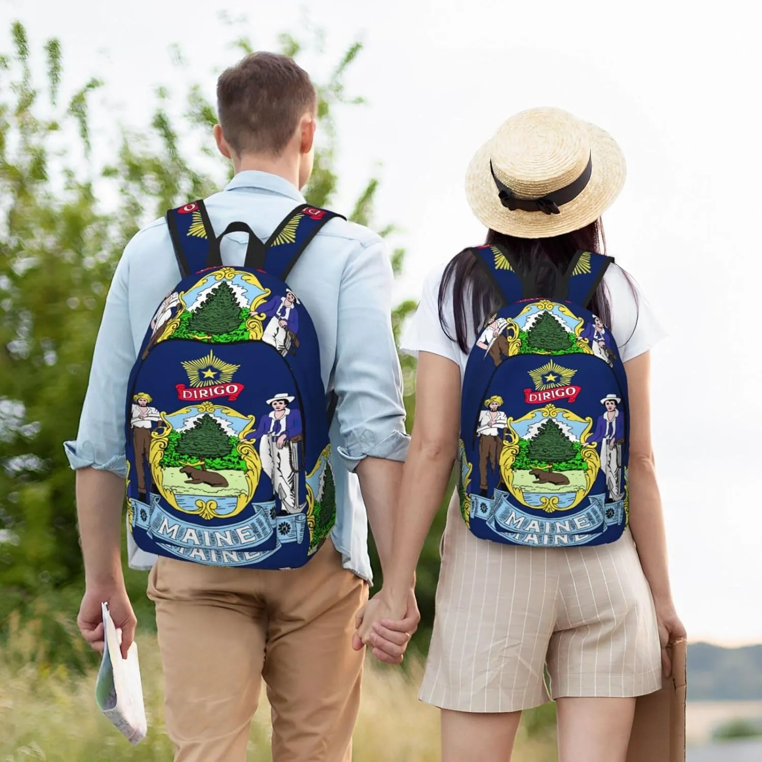 WURTON Maine State Flag Print Backpack Casual Bookbag Men Women Laptop Lightweight Cute Travel Rucksack Bestow