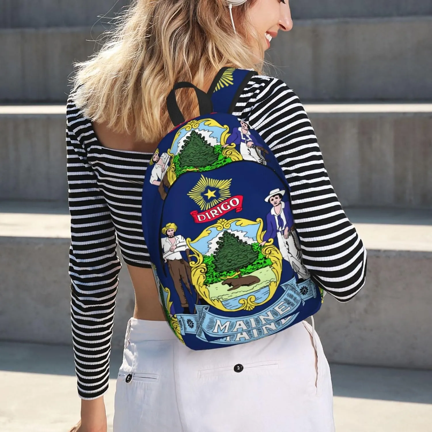 WURTON Maine State Flag Print Backpack Casual Bookbag Men Women Laptop Lightweight Cute Travel Rucksack Bestow