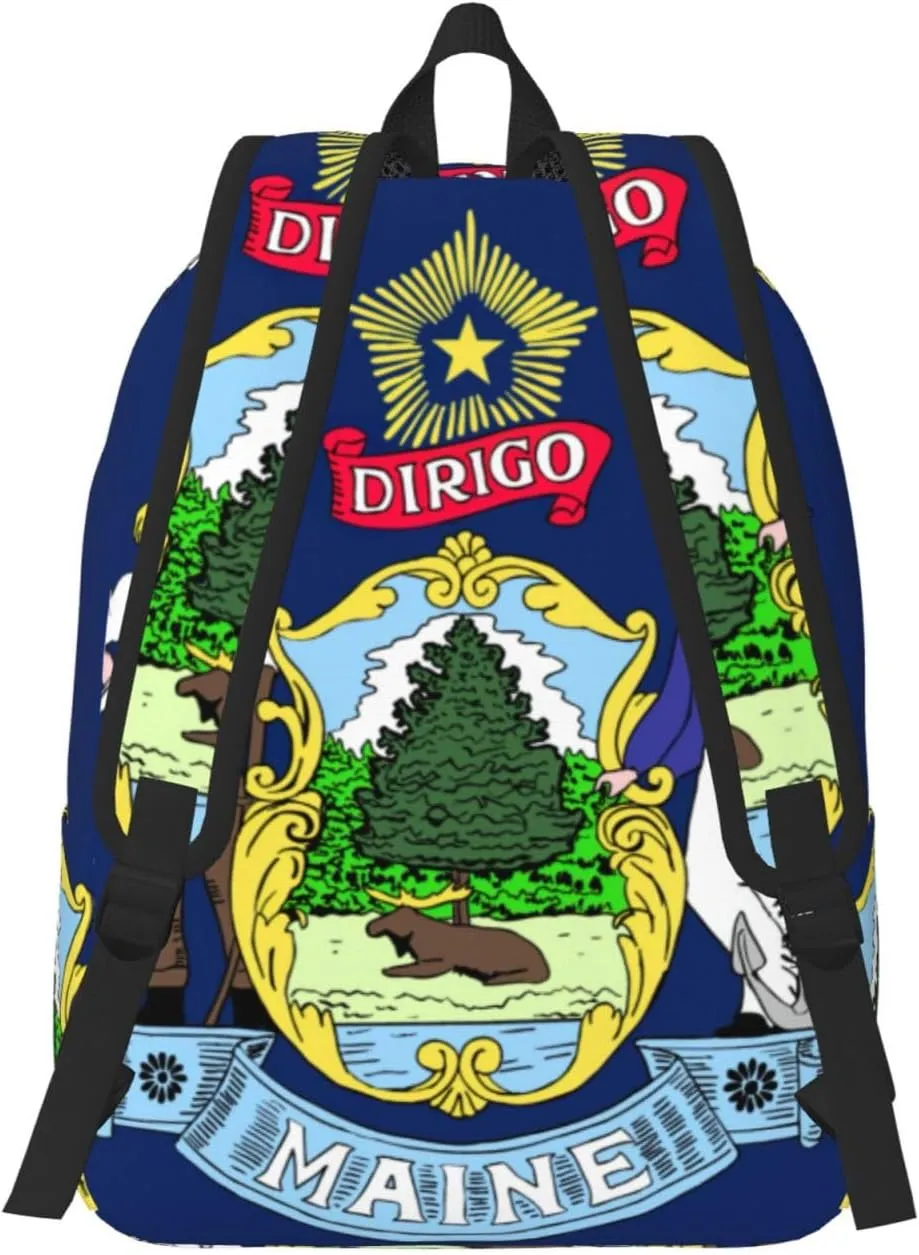 WURTON Maine State Flag Print Backpack Casual Bookbag Men Women Laptop Lightweight Cute Travel Rucksack Bestow