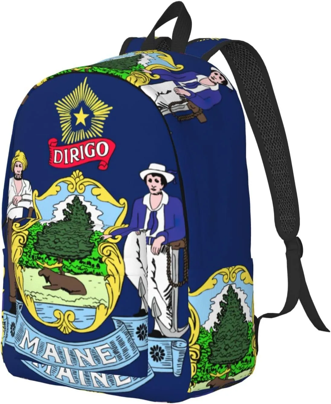 WURTON Maine State Flag Print Backpack Casual Bookbag Men Women Laptop Lightweight Cute Travel Rucksack Bestow