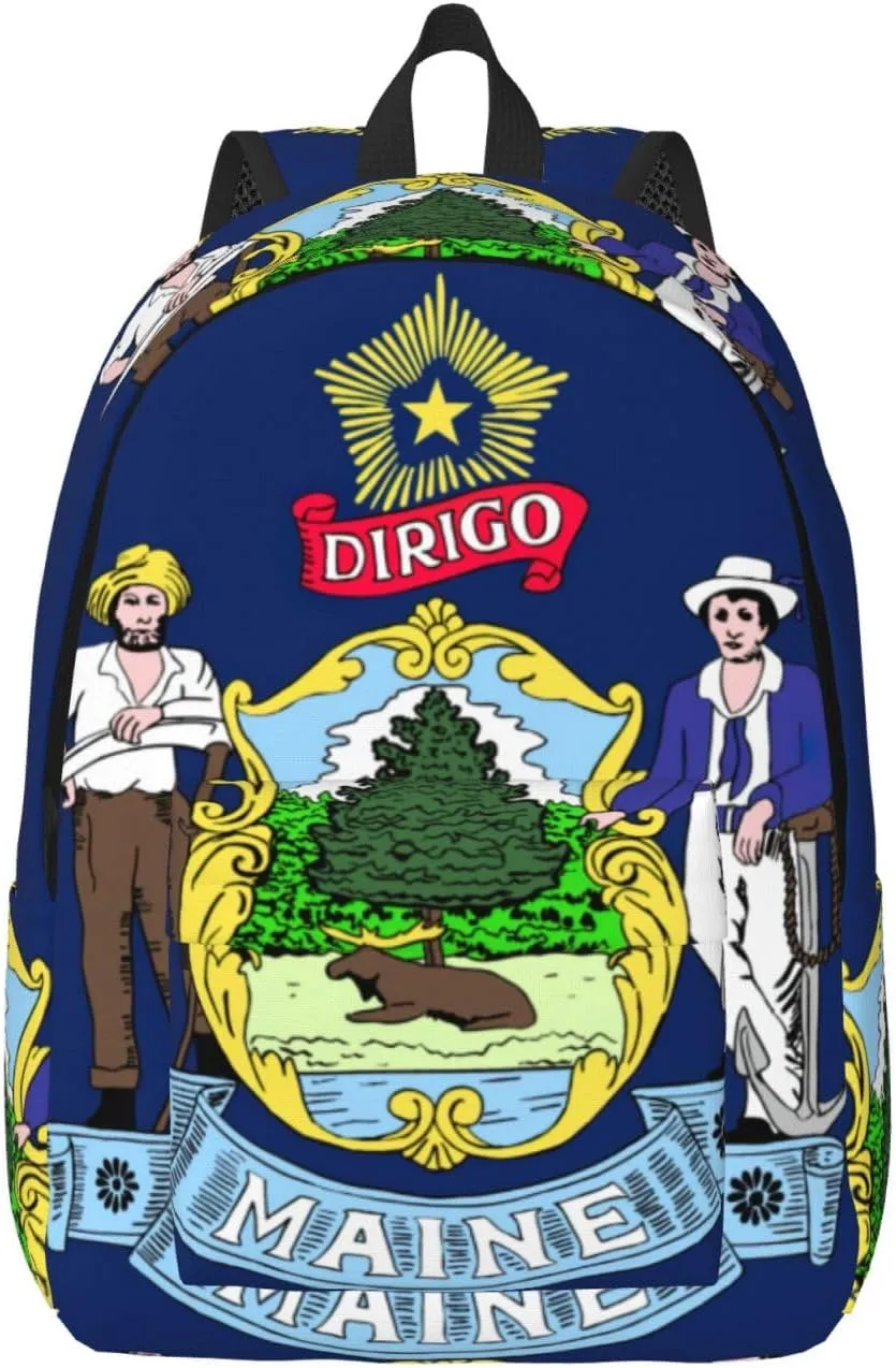 WURTON Maine State Flag Print Backpack Casual Bookbag Men Women Laptop Lightweight Cute Travel Rucksack Bestow
