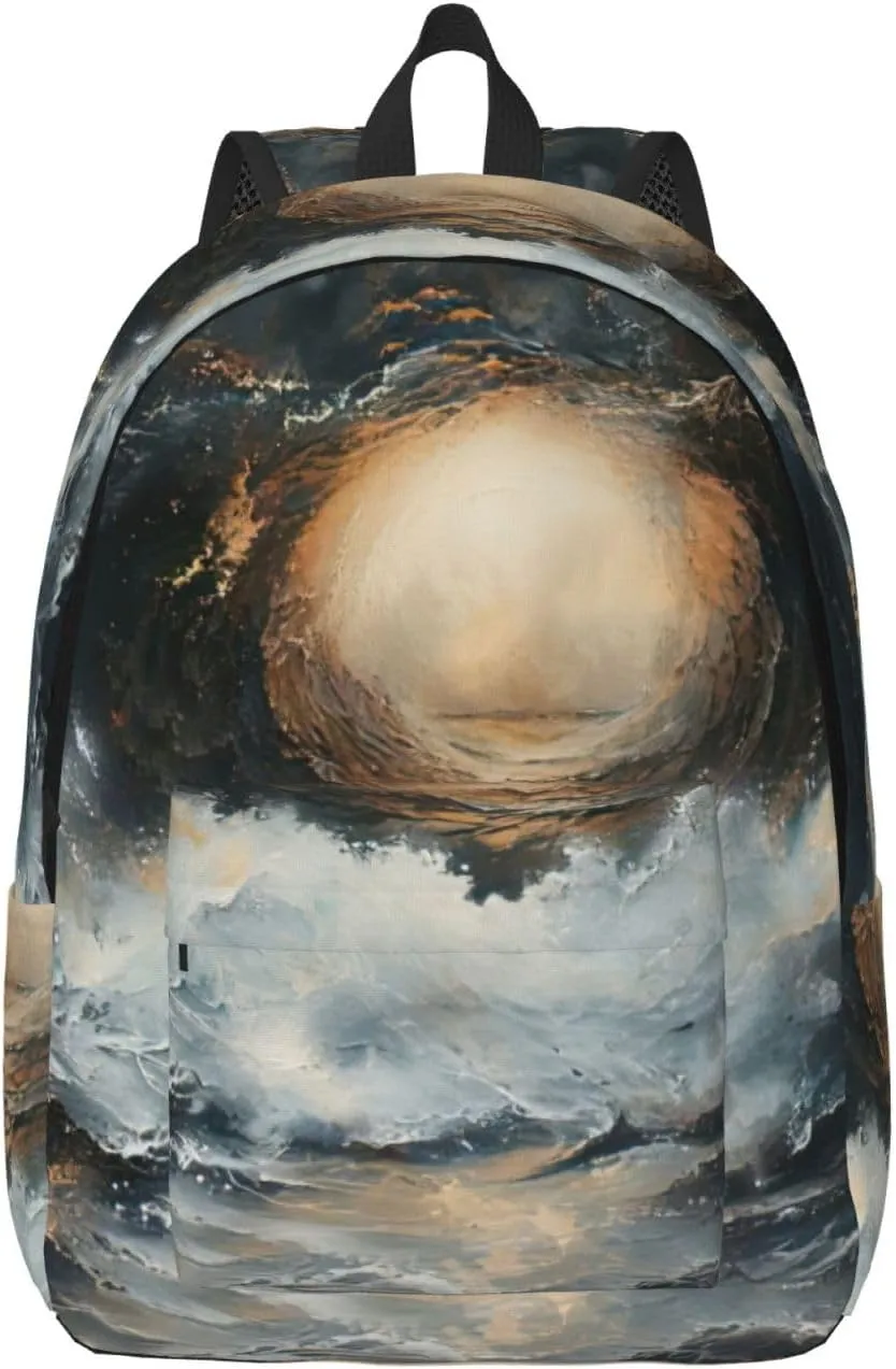 WURTON Within The Tides Print Unisex Canvas Bag Canvas Shoulder Pouch Pack Lightweight Backpack For Woman Lady, Medium, Black