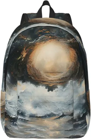WURTON Within The Tides Print Unisex Canvas Bag Canvas Shoulder Pouch Pack Lightweight Backpack For Woman Lady, Medium, Black