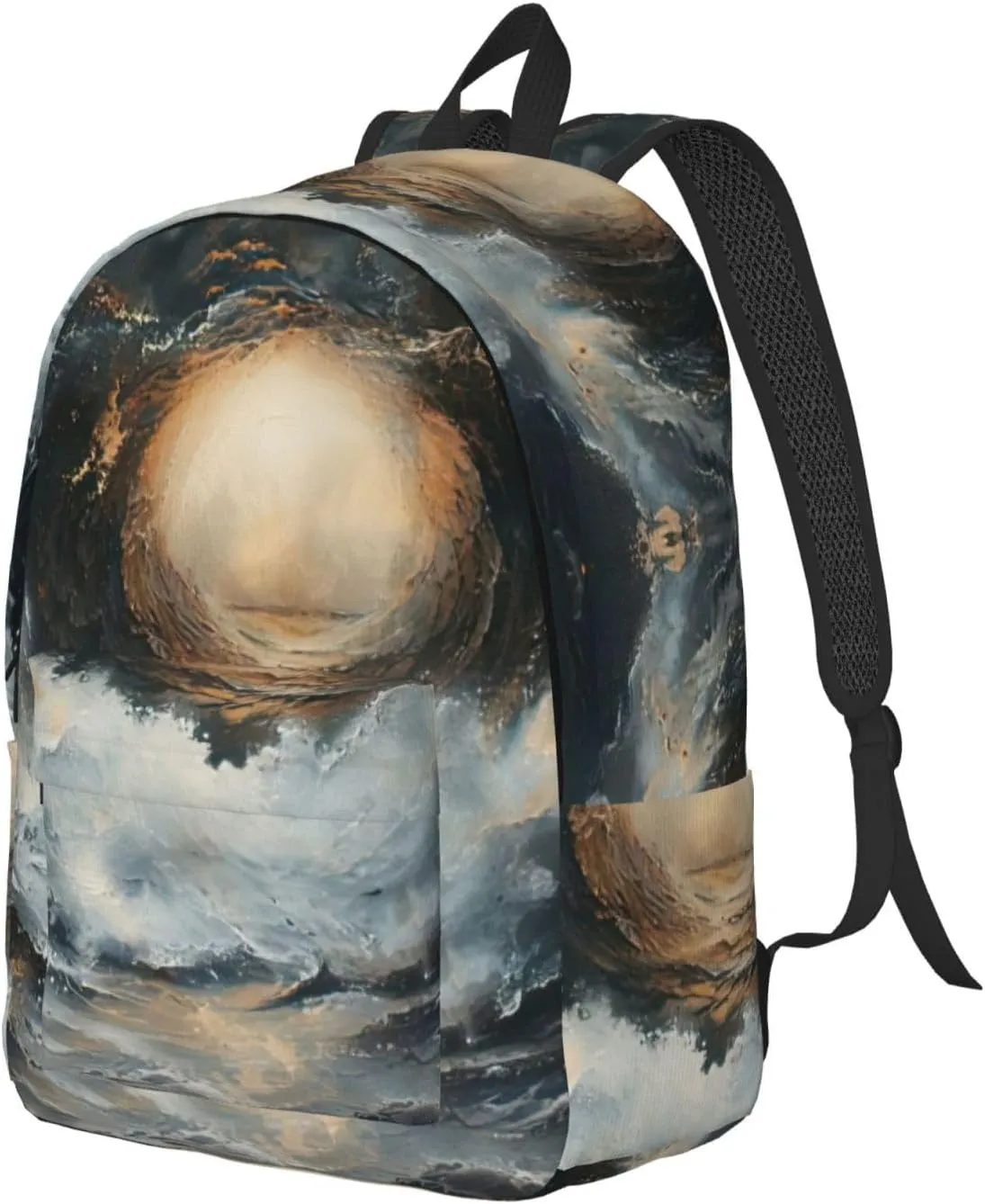 WURTON Within The Tides Print Unisex Canvas Bag Canvas Shoulder Pouch Pack Lightweight Backpack For Woman Lady, Medium, Black