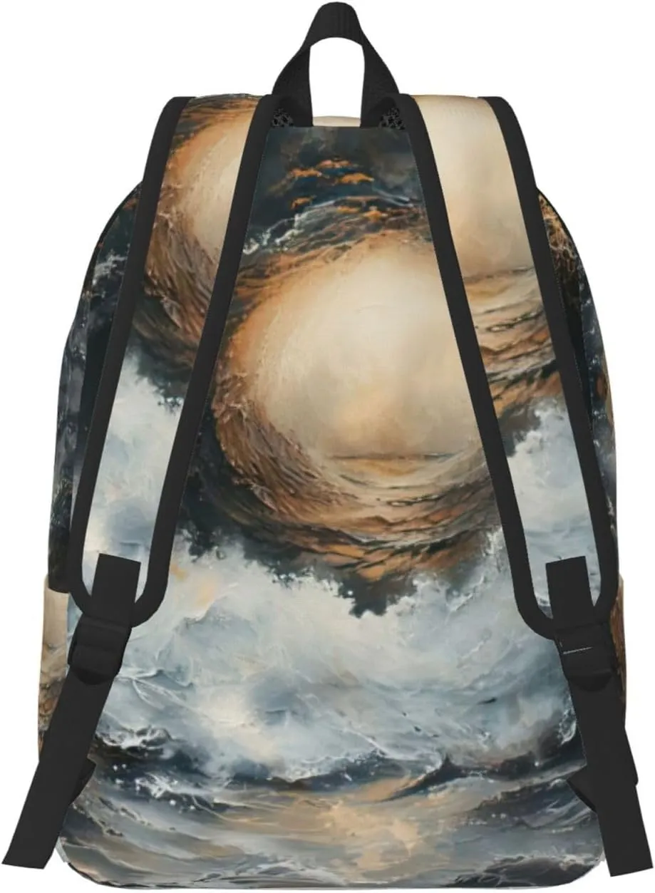 WURTON Within The Tides Print Unisex Canvas Bag Canvas Shoulder Pouch Pack Lightweight Backpack For Woman Lady, Medium, Black