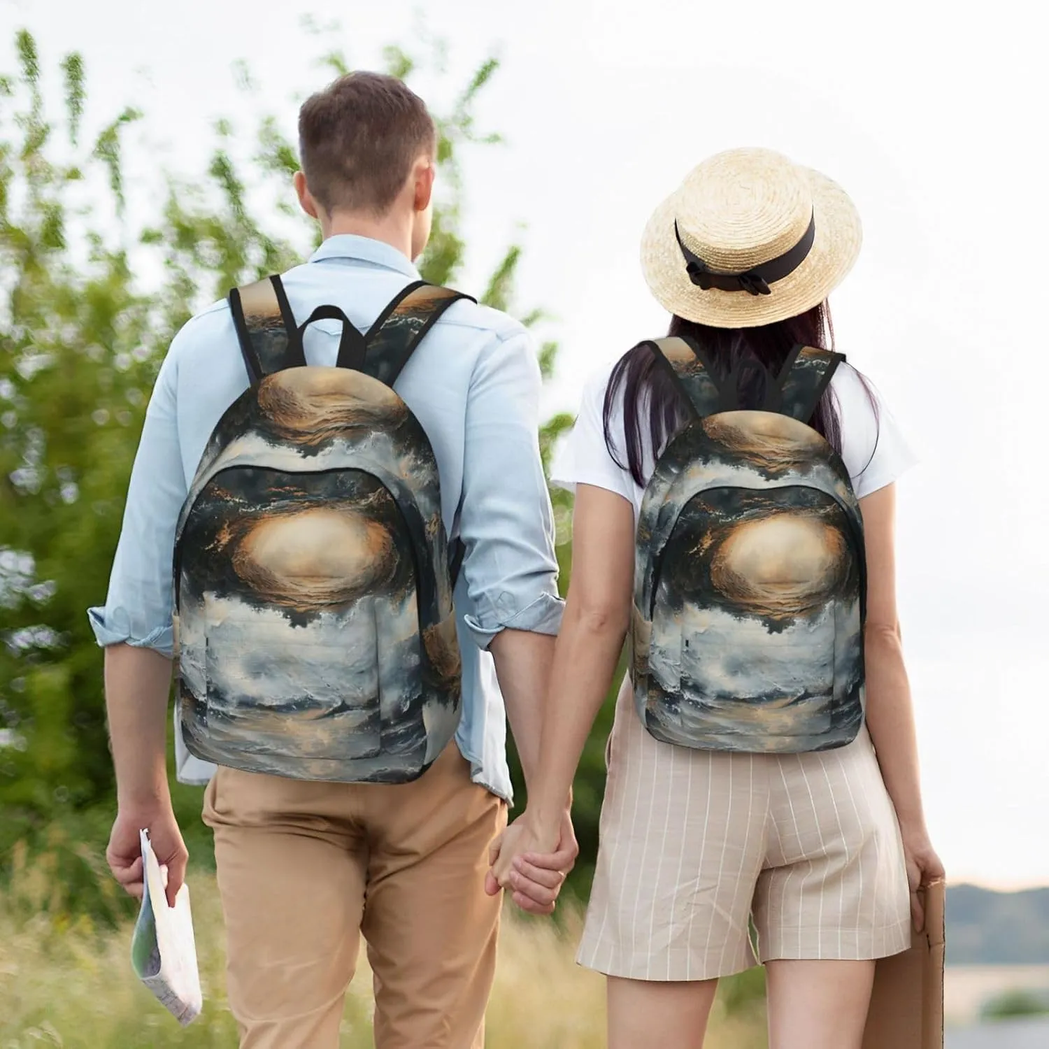WURTON Within The Tides Print Unisex Canvas Bag Canvas Shoulder Pouch Pack Lightweight Backpack For Woman Lady, Medium, Black