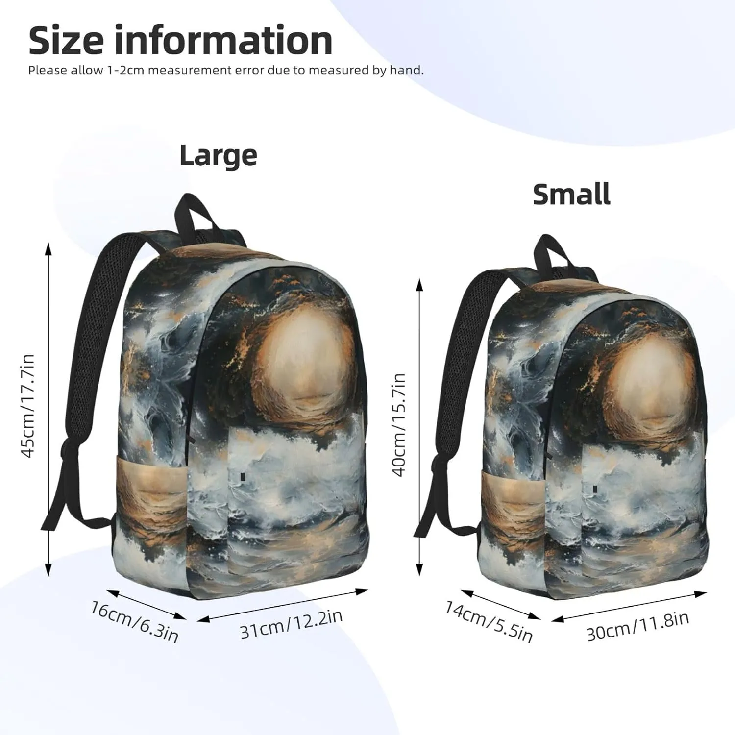 WURTON Within The Tides Print Unisex Canvas Bag Canvas Shoulder Pouch Pack Lightweight Backpack For Woman Lady, Medium, Black