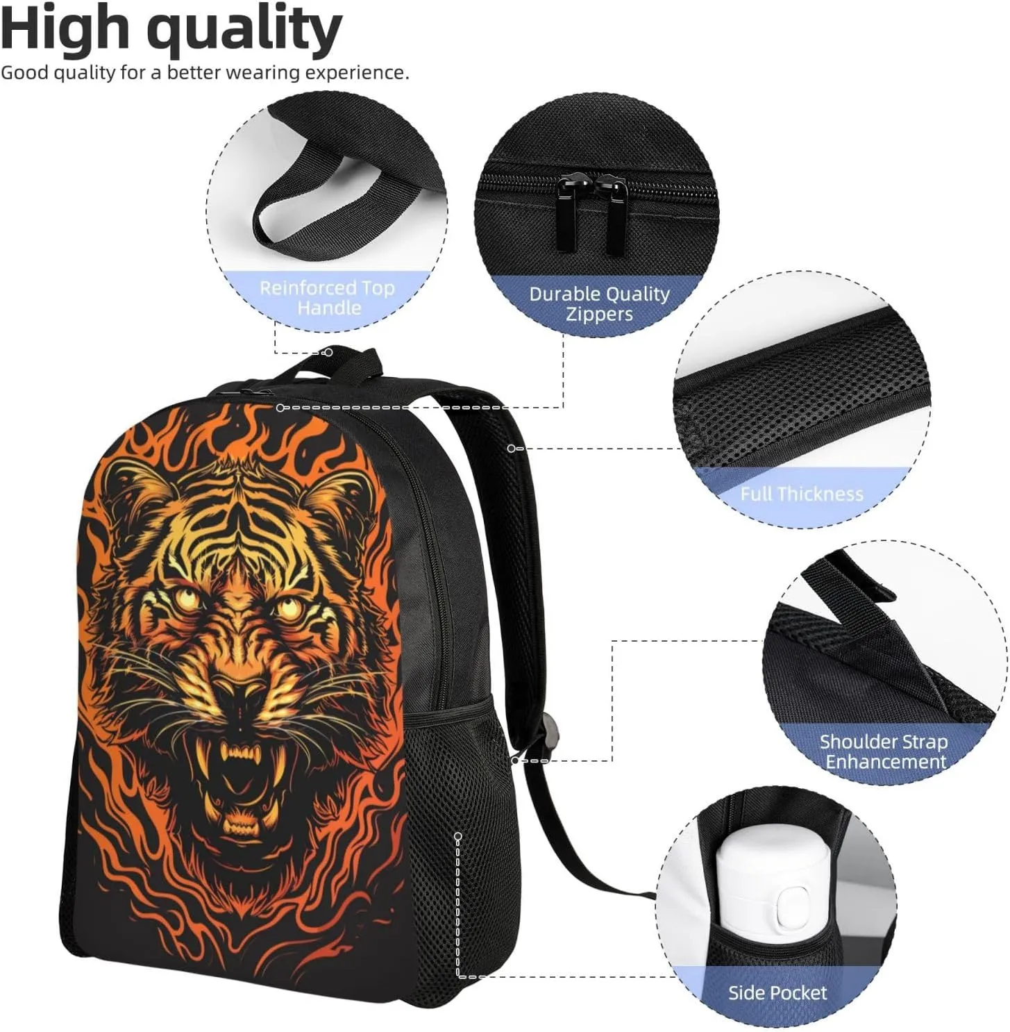 Xerial Cool Tiger Backpack Waterproof Anti Theft Durable Light Laptop Bag Backpacks For Women Men Travel Gym Backpack