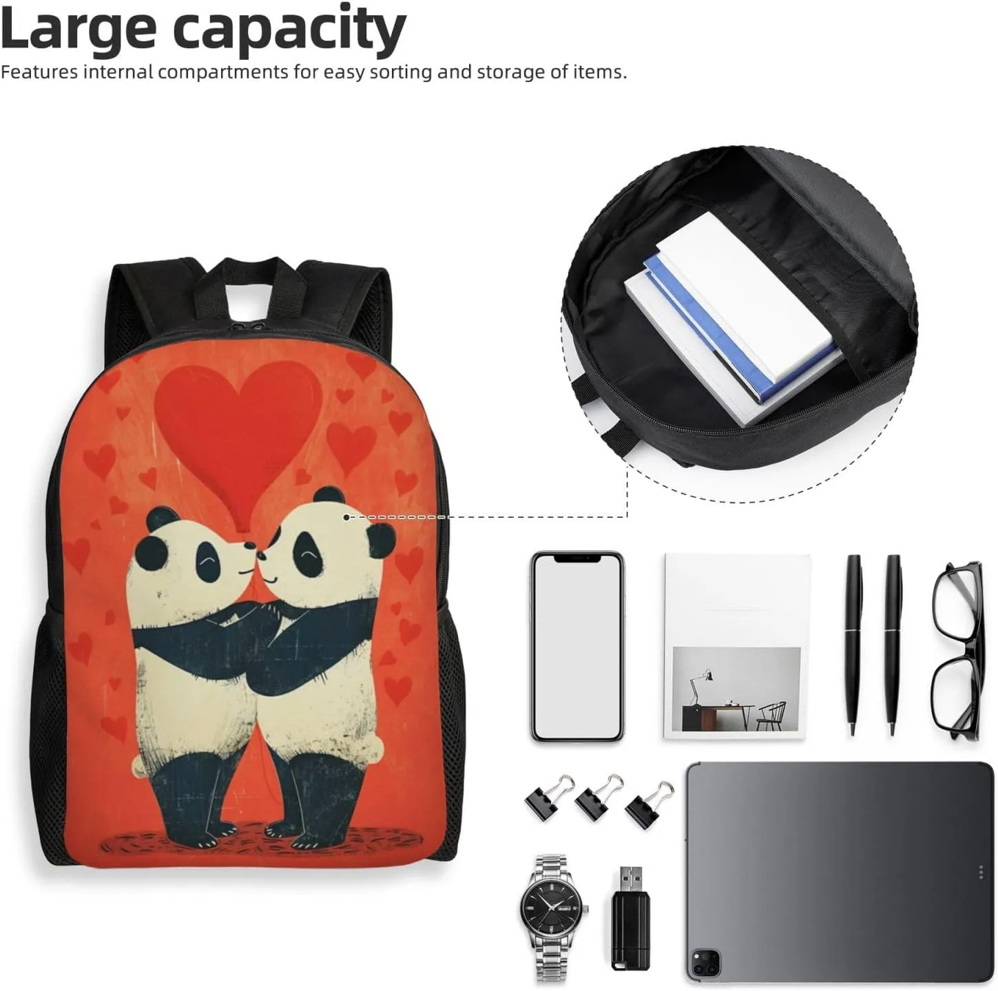 Xerial Love Panda Backpack Waterproof Anti Theft Durable Light Laptop Bag Backpacks For Women Men Travel Gym Backpack