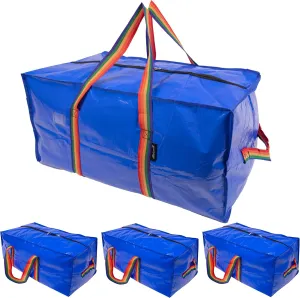 XL Moving Bags - Blue Storage Bags made from 180gsm PE material with Heavy-Duty Zipper and Colorful Carrying Handles, Versatile Packing Bags for Packing Clothes, Blankets, Toys, etc,