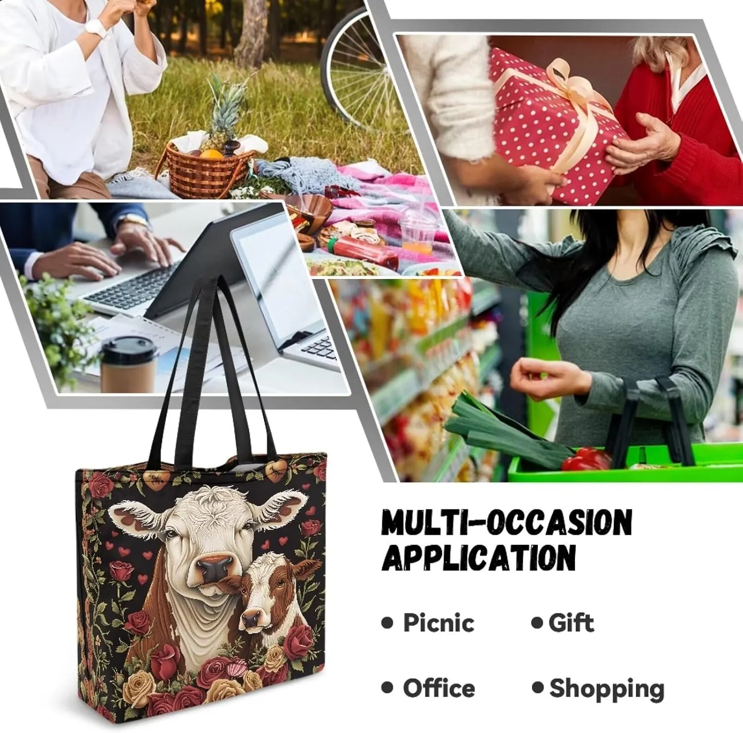 Xpyiqun Canvas Tote Bag Reusabl Grocery Bags Aesthetic Totes Shopping Bag Travel Beach Bags