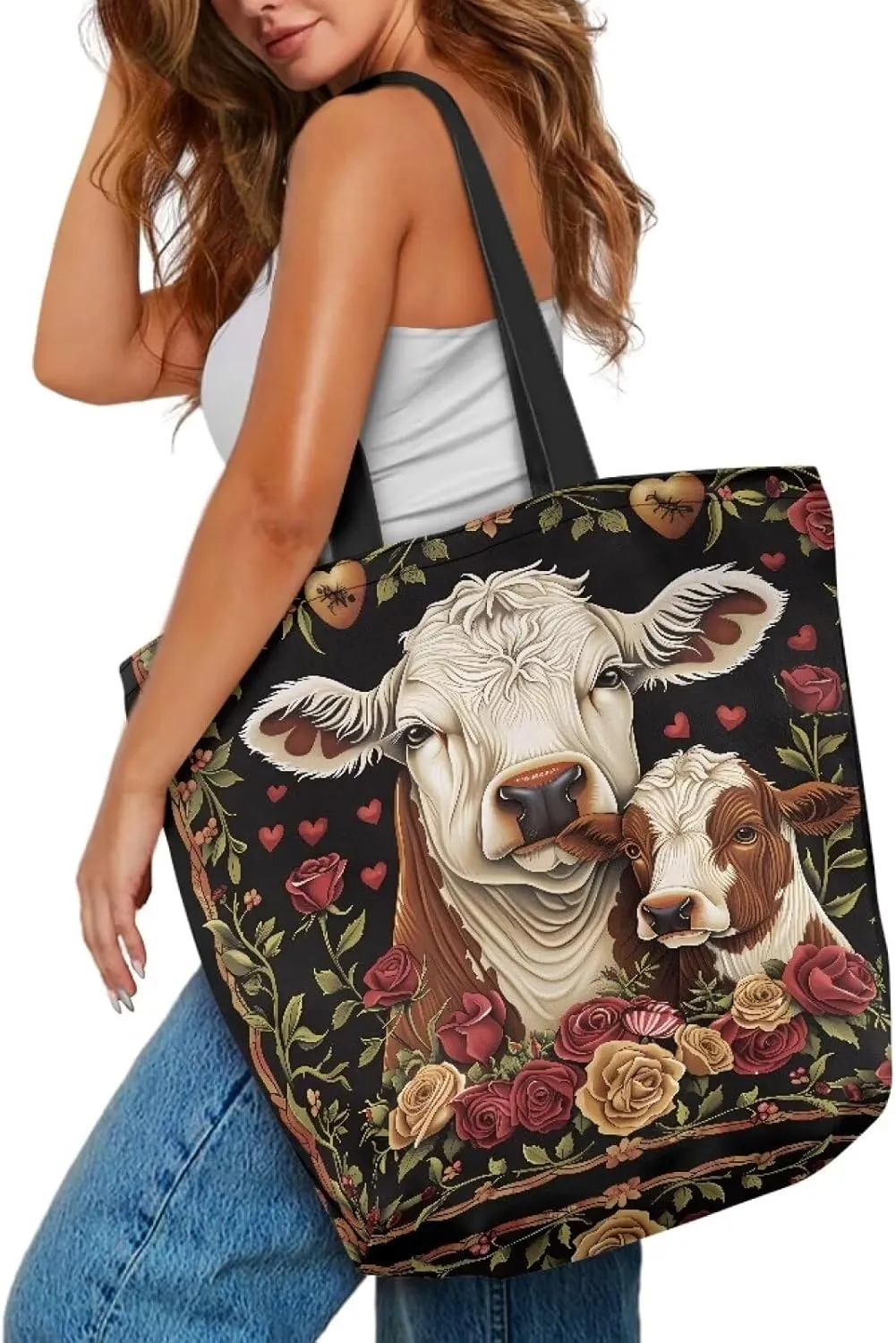 Xpyiqun Canvas Tote Bag Reusabl Grocery Bags Aesthetic Totes Shopping Bag Travel Beach Bags