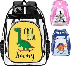 xrlsg Custom Clear Backpack Personalized Backpacks for School Water Resistant PVC Transparent Backpacks for Office Travel Outdoor-Dinosaur