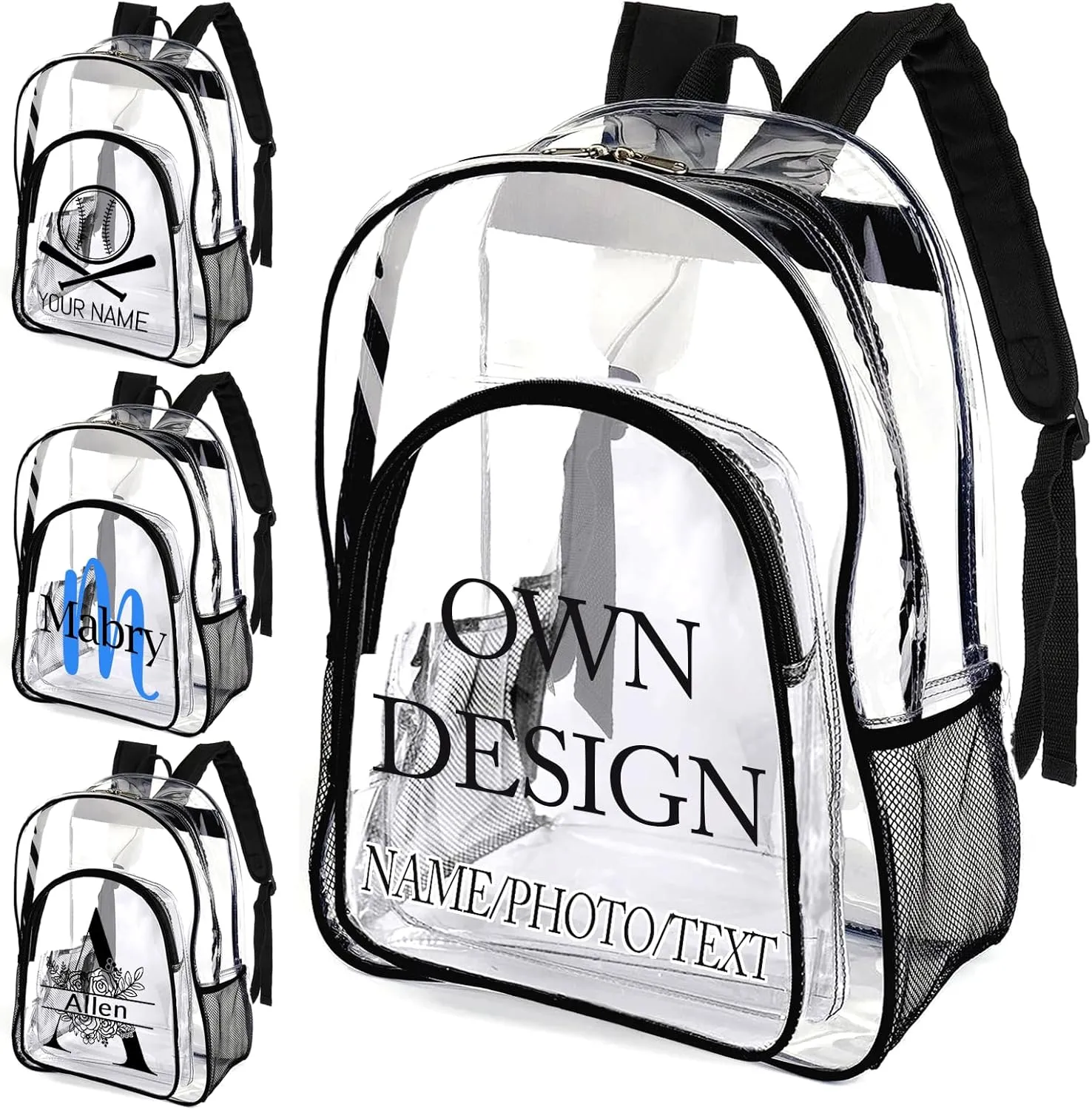 xrlsg Personalized Clear Backpack for Girls Boys Custom Name PVC Transparent Backpacks Perfect for School Office - Own Design