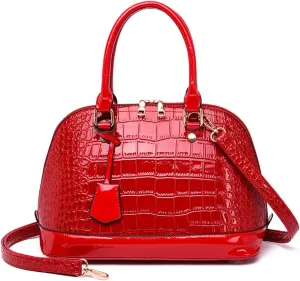 XXGJOALD-Classic Dome Satchel Bag for Women Top Handle Handbags Crocodile Pattern Faux Leather Purse Crossbody Shoulder Bag