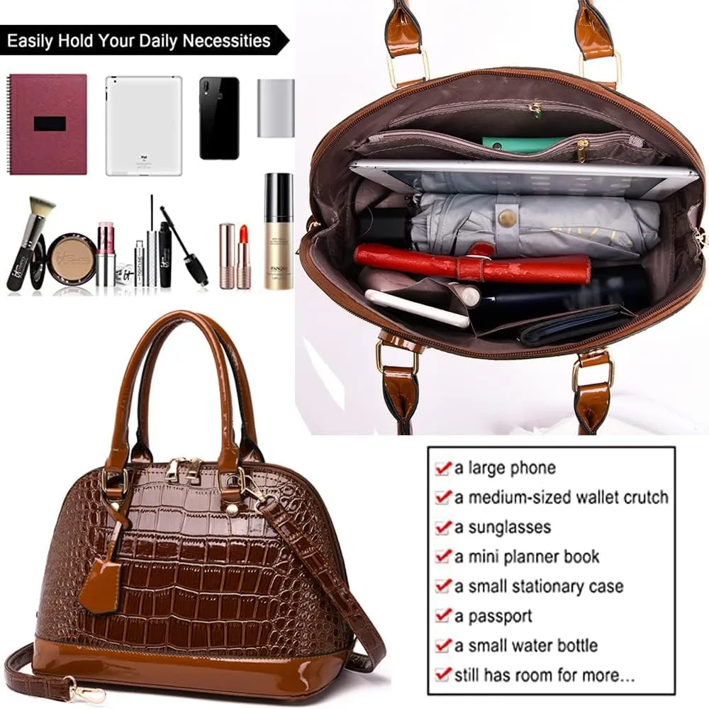 XXGJOALD-Classic Dome Satchel Bag for Women Top Handle Handbags Crocodile Pattern Faux Leather Purse Crossbody Shoulder Bag