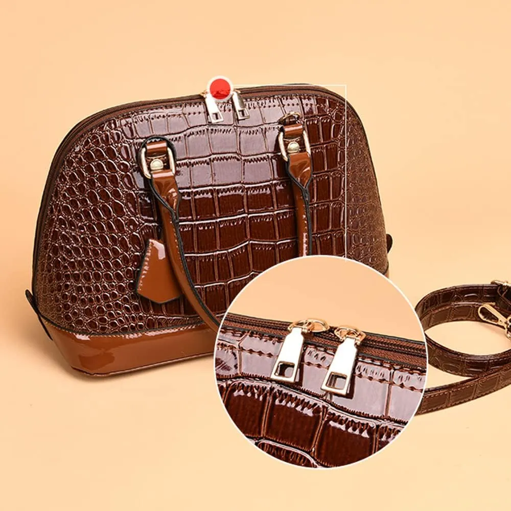 XXGJOALD-Classic Dome Satchel Bag for Women Top Handle Handbags Crocodile Pattern Faux Leather Purse Crossbody Shoulder Bag