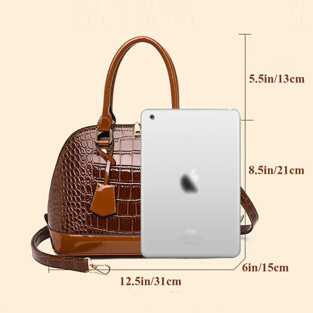 XXGJOALD-Classic Dome Satchel Bag for Women Top Handle Handbags Crocodile Pattern Faux Leather Purse Crossbody Shoulder Bag