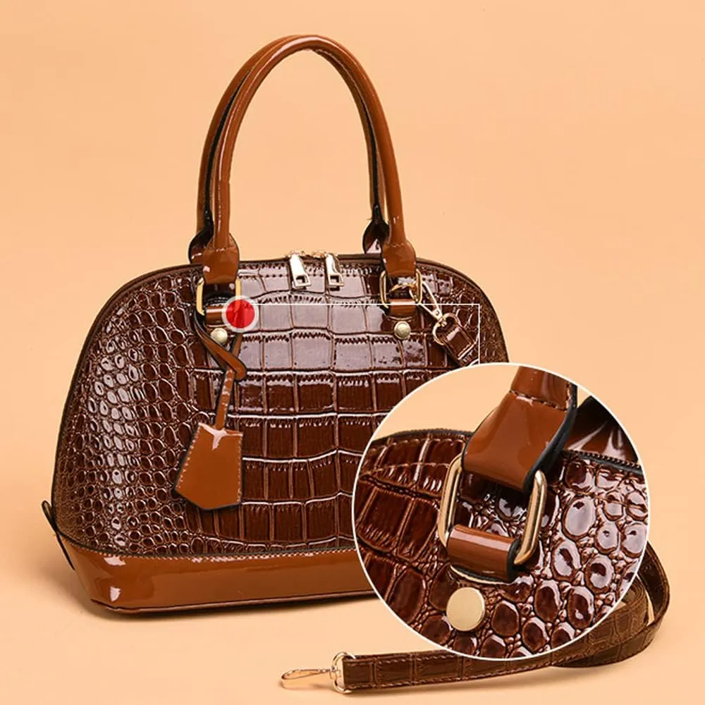 XXGJOALD-Classic Dome Satchel Bag for Women Top Handle Handbags Crocodile Pattern Faux Leather Purse Crossbody Shoulder Bag