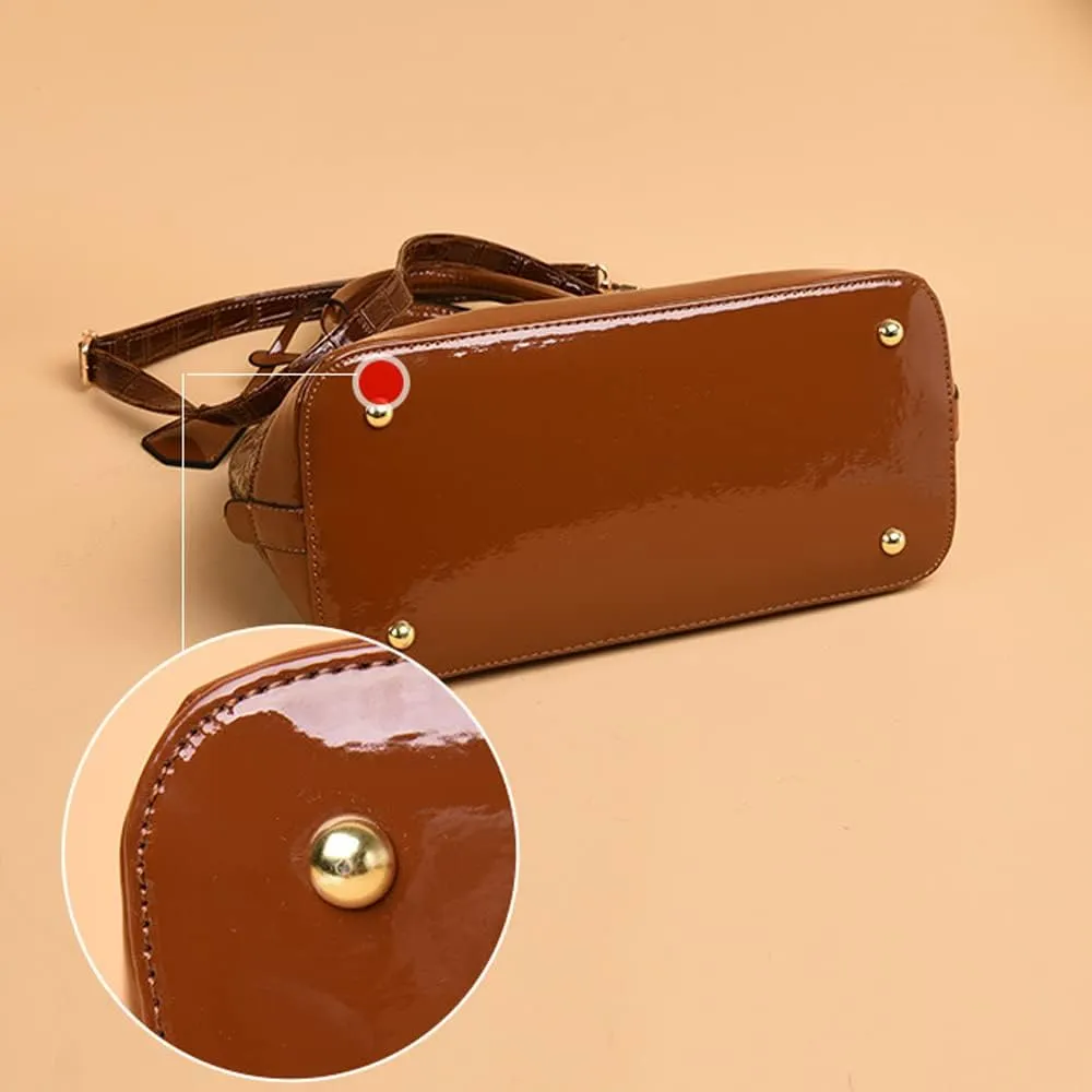 XXGJOALD-Classic Dome Satchel Bag for Women Top Handle Handbags Crocodile Pattern Faux Leather Purse Crossbody Shoulder Bag