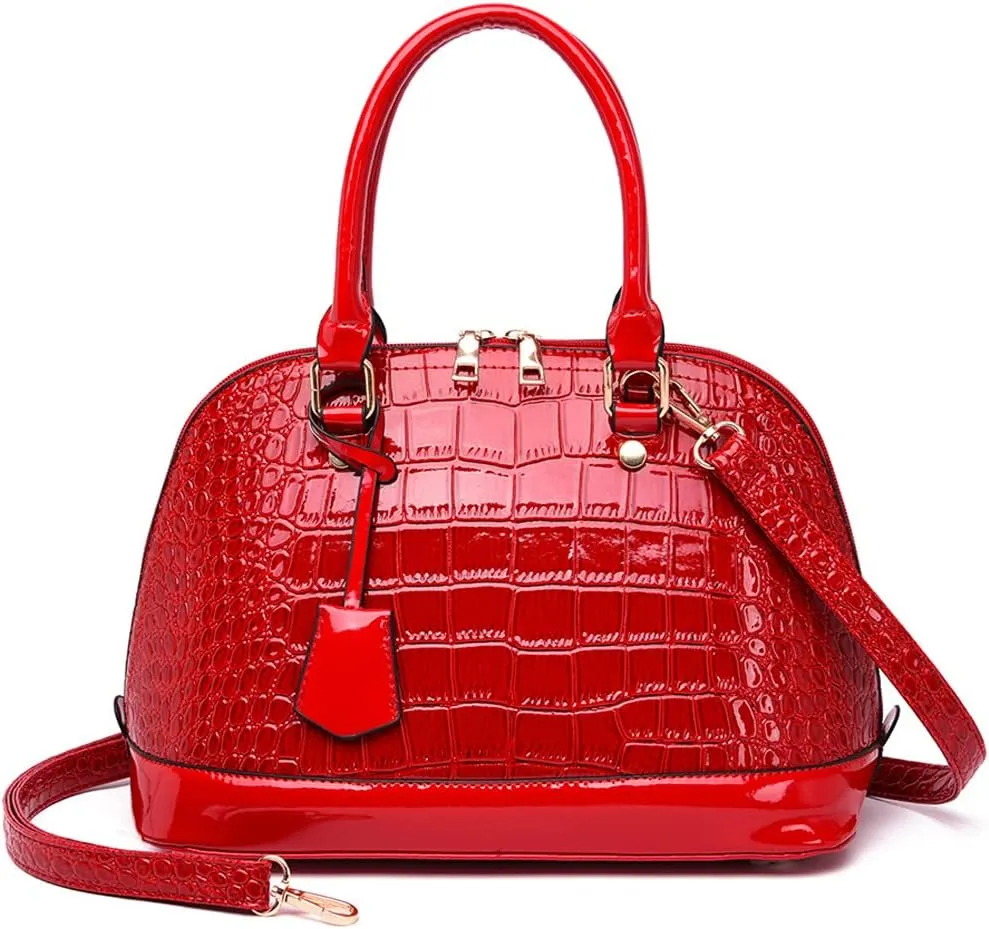 XXGJOALD-Classic Dome Satchel Bag for Women Top Handle Handbags Crocodile Pattern Faux Leather Purse Crossbody Shoulder Bag