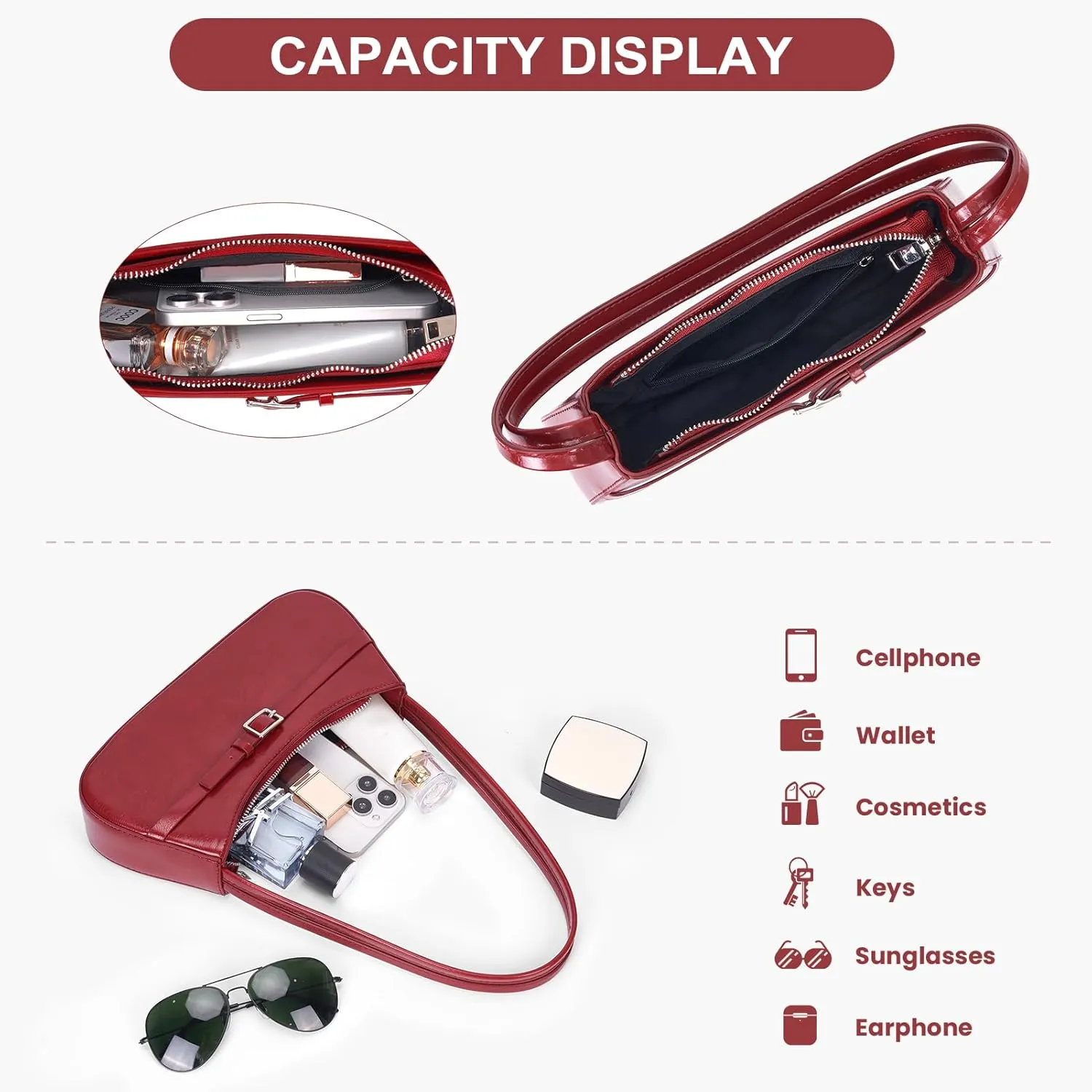 Y2k Shoulder Bag Red Purse For Women Small Vintage Handbag Burgundy Hobo Bags Faux Leather Trendy Underarm