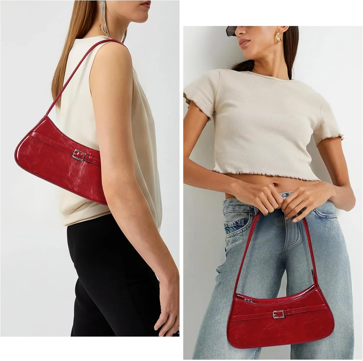 Y2k Shoulder Bag Red Purse For Women Small Vintage Handbag Burgundy Hobo Bags Faux Leather Trendy Underarm