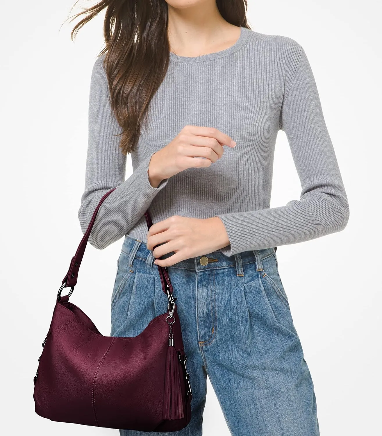 YALUXE Genuine Leather Shoulder Bags Stylish Hobo Handbags Purses Crossbody Bags for Women