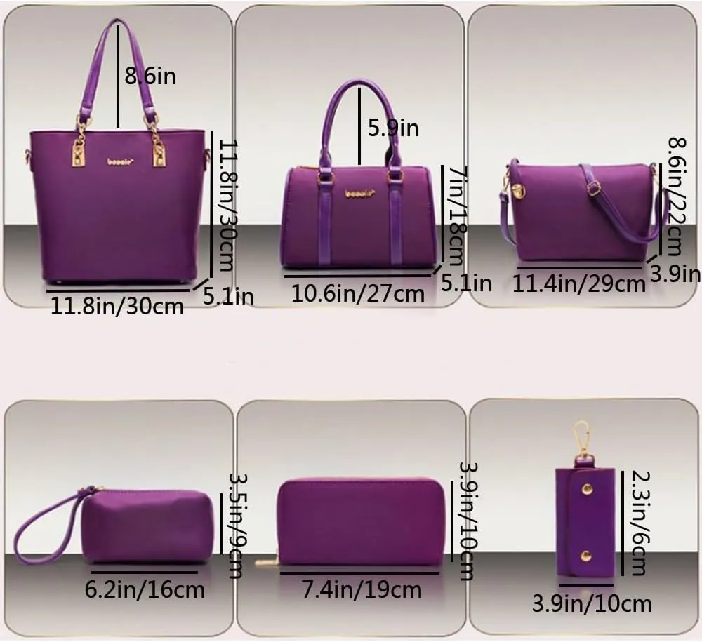 YAQUNICER 6pcs Tote Purses and Handbags Set for Women Top Handle Satchel Shoulder Crossbody Bag Clutch Wallet