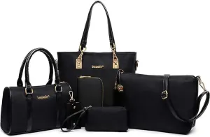 YAQUNICER 6pcs Tote Purses and Handbags Set for Women Top Handle Satchel Shoulder Crossbody Bag Clutch Wallet