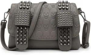YAQUNICER Skull Purse Punk Rivet Shoulder Crossbody Bags for Women Chain Underarm Bag Handbag