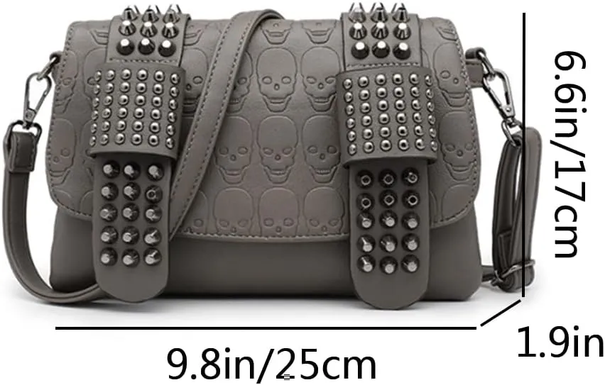 YAQUNICER Skull Purse Punk Rivet Shoulder Crossbody Bags for Women Chain Underarm Bag Handbag