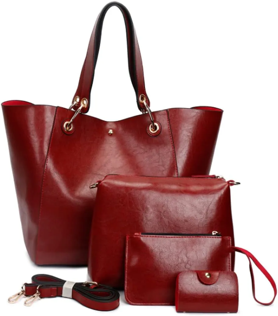 YAQUNICER Women Classic Soft Leather Shoulder Bag 4Pcs Fashion Crossbody Bags Purse