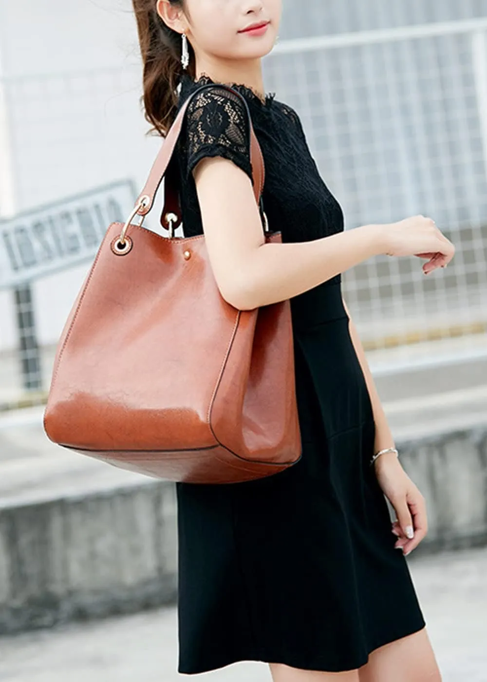 YAQUNICER Women Classic Soft Leather Shoulder Bag 4Pcs Fashion Crossbody Bags Purse