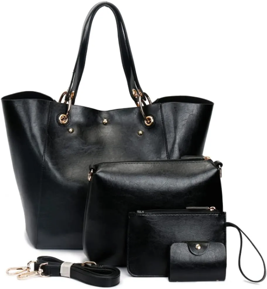 YAQUNICER Women Classic Soft Leather Shoulder Bag 4Pcs Fashion Crossbody Bags Purse