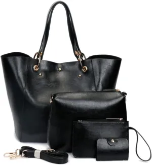 YAQUNICER Women Classic Soft Leather Shoulder Bag 4Pcs Fashion Crossbody Bags Purse
