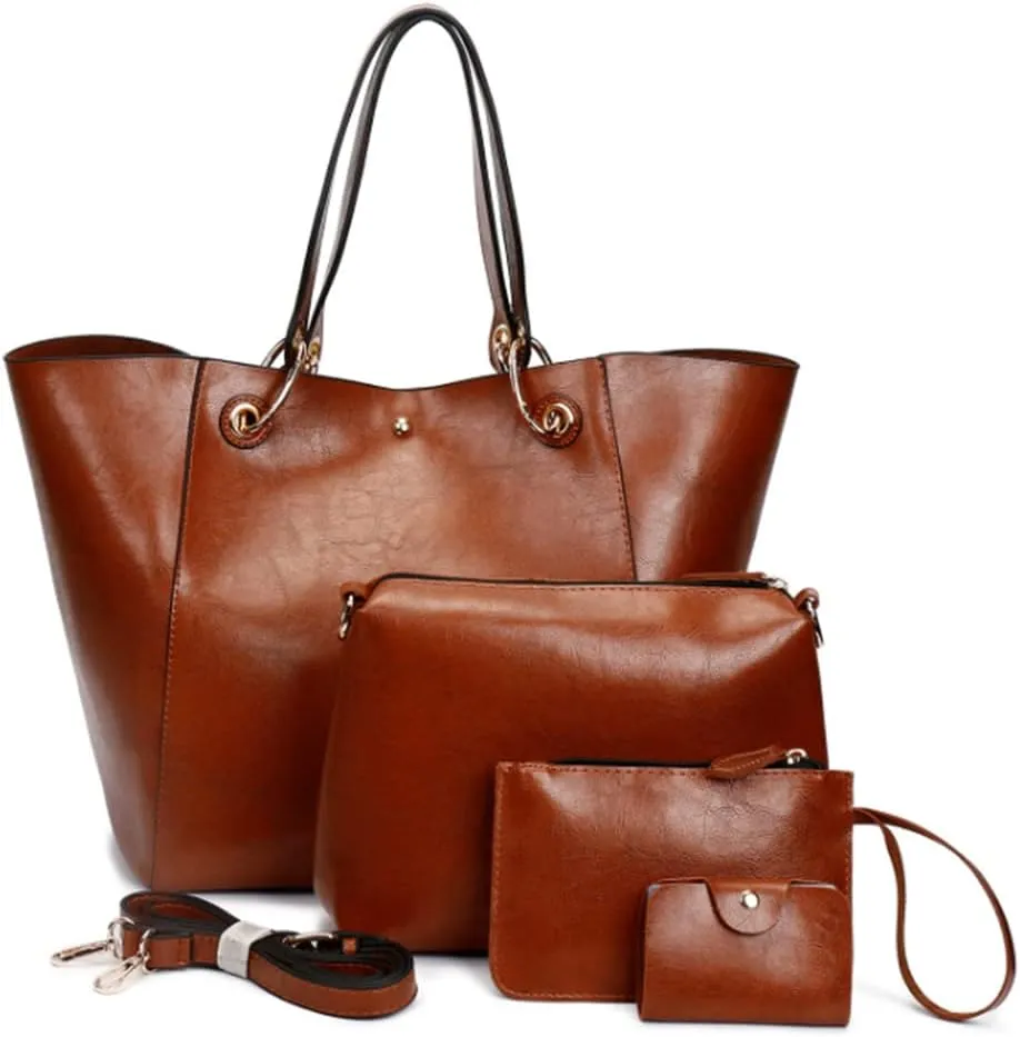 YAQUNICER Women Classic Soft Leather Shoulder Bag 4Pcs Fashion Crossbody Bags Purse