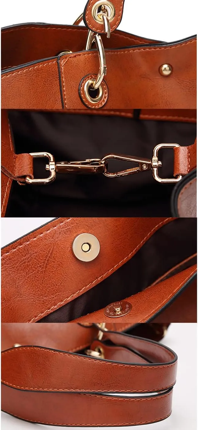 YAQUNICER Women Classic Soft Leather Shoulder Bag 4Pcs Fashion Crossbody Bags Purse