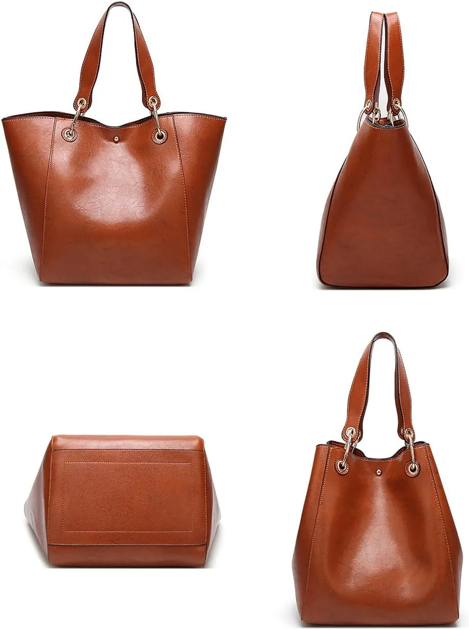 YAQUNICER Women Classic Soft Leather Shoulder Bag 4Pcs Fashion Crossbody Bags Purse