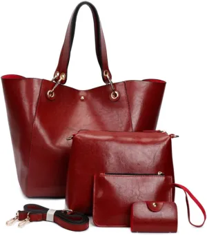 YAQUNICER Women Classic Soft Leather Shoulder Bag 4Pcs Fashion Crossbody Bags Purse