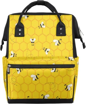 Yellow Bee Beehive Diaper Bag Tote Large Capacity Waterproof with Adjustable Shoulder Strap and Pram Straps Mommy Bag for Hospital Beach Weekender Travel