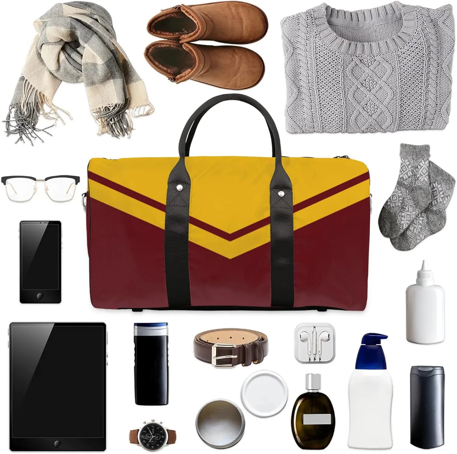 Yellow Red Cheer Travel Duffle Bag for Women Men, Carry On Overnight Bag, Weekend Travel Duffel Tote Bags for Trips Sport Hospital