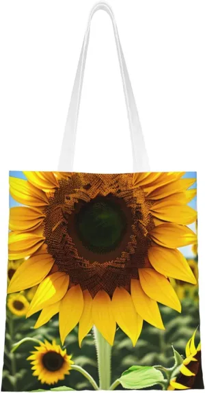 Yellow Sunflower Print Canvas Tote Bag Reusable Shoulder Shopping Bags For Daily Use Shopping Travel