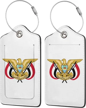 Yemen National Emblem Luggage Tags Pu Leather with Privacy Cover Label Address Card and Durable Metal Ring Suitable for Men Women Handbags Backpacks