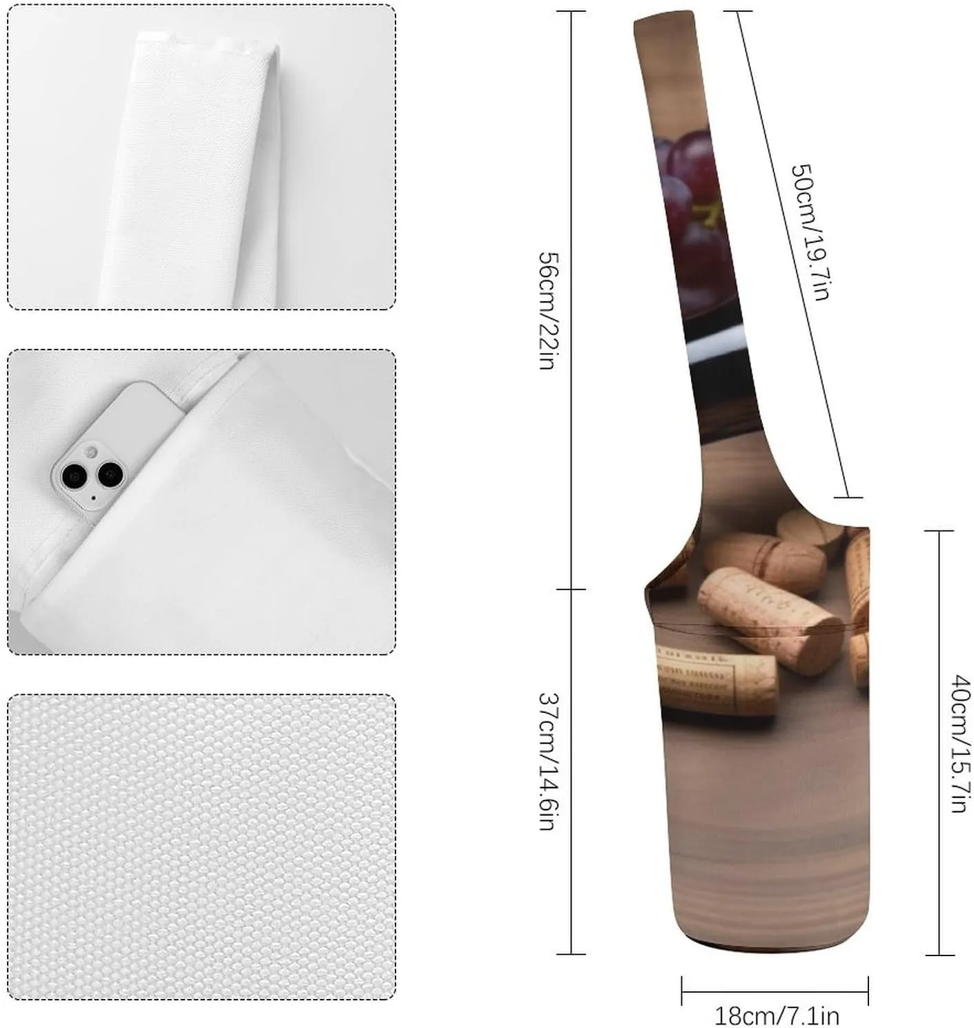 Yoga Mat Bag for Women Yoga Mat Carrier Bag with Large Side Pocket Wine Bottle Corks Grapes Yoga Bag Yoga Gym Bag